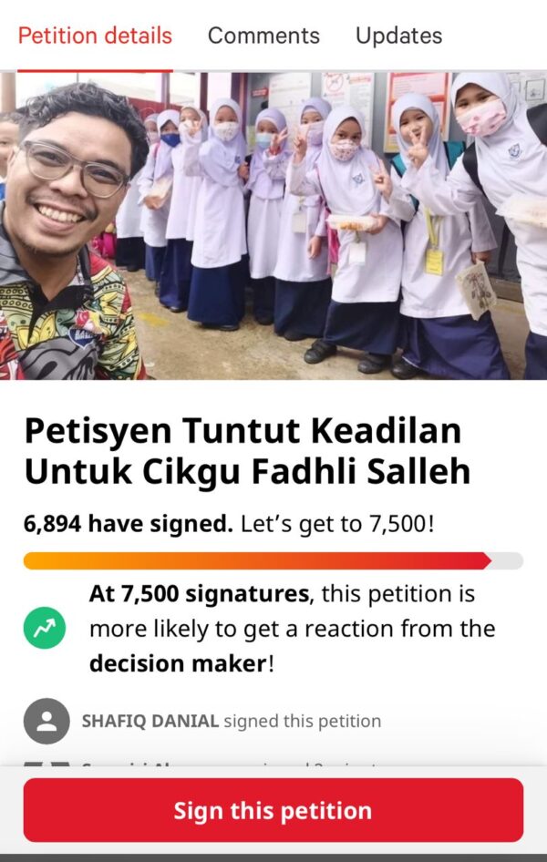 Tanda Tangan Sokong Petisyen Tuntut Keadilan Cikgu Fadli