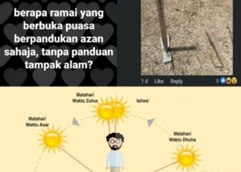 TANGKAP layar hantaran warganet yang mempertikaikan masuk waktu Maghrib konon lebih awal ketika langit masih cerah. – Foto media sosial