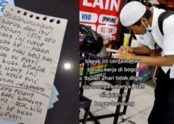 TANGKAP layar video yang menunjukkan seorang lelaki menulis atas kertas memaklumkan dia ingin membelikan telefon untuk anaknya. - AGENSI