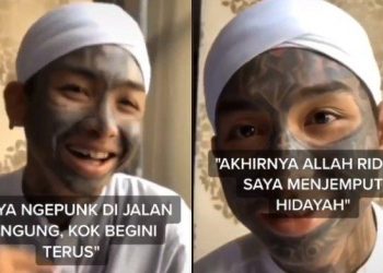 TANGKAP layar video Tik Tok yang menunjukkan seorang pemuda punk berhijrah menjadi bilal di Jakarta, Indonesia. - AGENSI