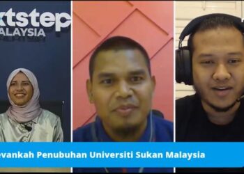 FORUM membincangkan cadangan penubuhan universiti sukan yang menampilkan Yuslaini Azmi sebagai moderator (kiri) dan dua ahli panel, Nazmizan Muhammad (tengah) serta Tarmizi Anuwar yang disiarkan secara langsung melalui platform dalam talian, NextStep Malaysia, baru-baru ini.