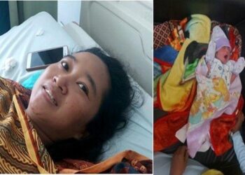 APRIYANTI dan anak pertamanya selepas menjalani pembedahan secara caesar di hospital. -TRIBUNNEWS  