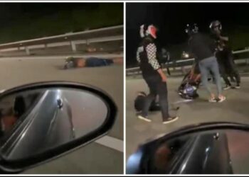 TANGKAP layar rakaman video tular nahas tiga buah motosikal yang mengakibatkan seorang penunggang motosikal maut dan dua lagi cedera parah dalam kejadian di Kilometer 29.8 Lebuhraya Kajang Seremban (Lekas) menghala ke Nilai selepas Plaza Tol Setul, Seremban malam tadi.