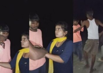 TANGKAP layar video ketika Preeti Kumari dan Rajkumar ditangkap penduduk kampung Bettiah di Bihar.-AGENSI