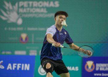 Perseorangan lelaki negara, Leong Jun Hao berjaya mara ke final Kejohanan Badminton Kebangsaan 2023 yang berlangsung di Stadium Juara, Bukit Kiara hari ini. (FOTO: ihsan BAM)