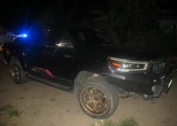 KENDERAAN pacuan empat roda yang menggilis Syaza Syazwina Zahra Mohd. Sazali di Kampung Darat Kolam, Kerteh, Kemaman, malam tadi.