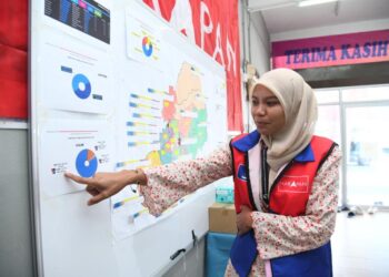 SABRINA Ahmad ketika ditemui di Bilik Gerakan Utama (BGU) Jitra, Kedah hari ini.-UTUSAN/IZLIZAN OTHMAN