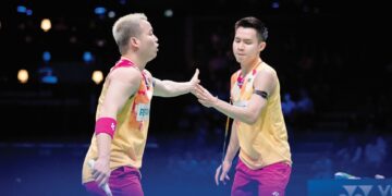 AARON Chia-Soh Wooi Yik tewas kepada pasangan tuan rumah, He Ji Ting-Ren Xiang Yu 23-25, 21-17, 12-21 pada perlawanan suku akhir China Masters 2024 di Arena Shenzen, hari ini.