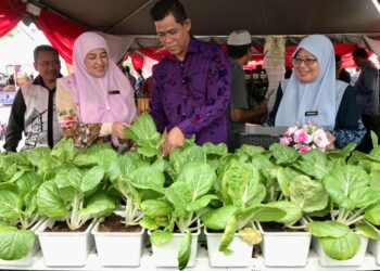 MAT Lesak Ngathinee (dua kanan) melihat tanaman sempena Seminar Karnival Jabatan Pertanian Kelantan di Kota Bharu, Kelantan hari ini.- UTUSAN/ROSLIZA MOHAMED.