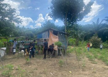 PONDOK tempat mangsa berlindung sebelum diserang sekumpulan gajah di Kampung Perpaduan, Skim Begahak, Lahad Datu baru-baru ini.