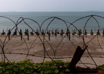 KAWAD berduri mengelilingi pantai di Pulau Yeonpyeong, Korea Selatan.-AGENSI