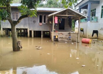 KAMPUNG Tersang, Rantau Panjang, Kelantan di ditenggelami banjir limpahan air Sungai Golok.-UTUSAN/ROHANA ISMAIL.