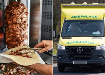 MAKAN kebab terlalu banyak turut mencetus panggilan kecemasan kepada Perkhidmatan Ambulans Wales.-AGENSI