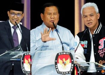 TIGA calon Pilihan Raya Presiden Indonesia 2024, Anies Baswedan, Prabowo Subianto dan Ganjar Pranowo ketika menyertai debat terakhir, Ahad lalu.