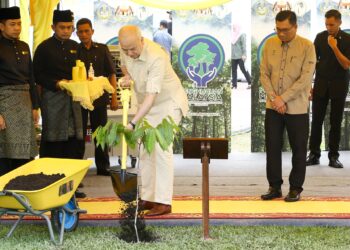 SULTAN Nazrin Muizzuddin Shah menanam pokok sebagai simbolik perasmian sambutan Hari Hutan  Antarabangsa Peringkat Kebangsaan 2024 di Bulatan Sultan Azlan Shah, Meru Raya di Ipoh hari ini. - UTUSAN/MUHAMAD NAZREEN SYAH MUSTHAFA