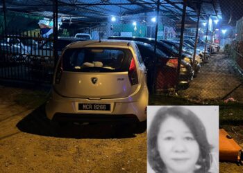 KERETA dipandu Tham Fung Kiew (gambar kecil) hilang kawalan sebelum terbabas di Jalan Malim Jaya, Melaka.