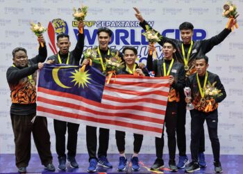 Barisan pemain sepak takraw kebangsaan yang muncul juara acara regu premier pada Kejohanan Piala Dunia Sepak Takraw 2024 minggu lalu.