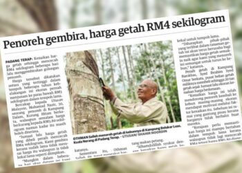 KERATAN akhbar laporan Utusan Malaysia berhubung harga getah.