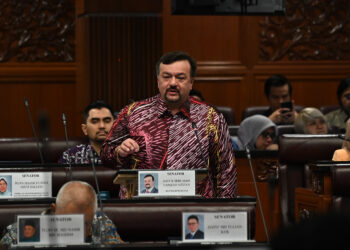 AMIR Hamzah Azizan semasa sesi pertanyaan-pertanyaan bagi jawab lisan di Dewan Negara hari ini. -JABATAN PENERANGAN MALAYSIA