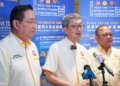LIM Hock San (tengah) semasa sidang media Konvensyen Dunia Fujian ke-11 di ibu pejabat LBS Bina Group Berhad (LBS), Petaling Jaya.