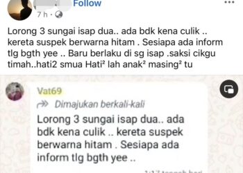 TANGKAP layar mesej dan rakaman suara kejadian culik yang tular sejak tengah hari tadi dikatakan berlaku di Perkampungan Sungai Isap di Kuantan, Pahang.