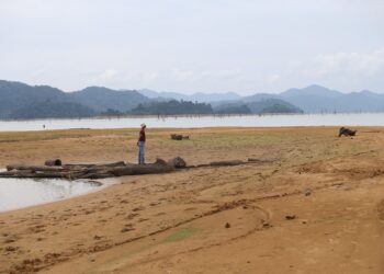 Tapak perkampungan lama yang pernah menempatkan Kampung Mong Gajah semakin timbul akibat cuaca panas dan kemarau ketika tinjauan dilakukan di Tasik Pedu, di sini semalam. – UTUSAN/SHAHIR NOORDIN