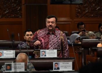 AMIR Hamzah Azizan semasa sesi pertanyaan-pertanyaan bagi jawab lisan di Dewan Negara, semalam. – JABATAN PENERANGAN MALAYSIA