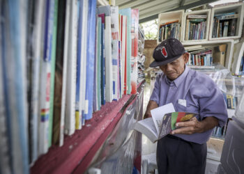 PESARA guru, Lee Kim Siew akan memeriksa dan menyusun buku-buku di setiap perpustakaan mini yang terdapat  di Taman Rekreasi Taman Wawasan, Puchong, Selangor.