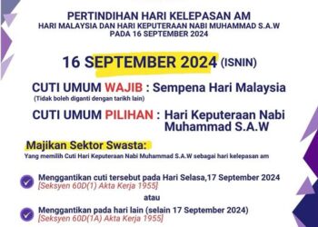 Pertindihan hari kelepasan am sempena Hari Keputeraan Nabi Muhammad SAW (Maulidur Rasul) dan Hari Malaysia pada 16 September.