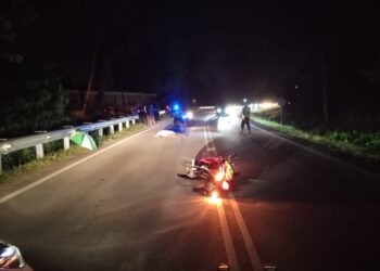 KEADAAN lokasi kemalangan yang meragut nyawa seorang lelaki di Jalan Kuala Terengganu-Kota Bharu dekat Kampung Wakaf Bunut, Pasir Puteh, Kelantan malam tadi.