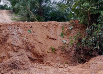 TIMBUNAN tanah didakwa menghalang laluan masuk ke ladang sawit seorang bekas guru di Kampung Kawah di Kuantan, Pahang.