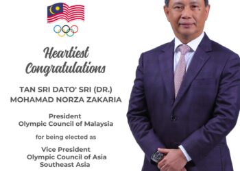 TAN Sri Mohamad Norza Zakaria dilantik  sebagai Naib Presiden OCA zon Asia Tenggara pada Perhimpunan Agung yang diadakan di New Delhi, India, hari ini. - IHSAN MOM