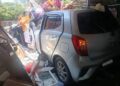 SEBUAH kedai pakaian rosak akibat dirempuh Perodua Axia di Jalan Pantai Chenang, Langkawi.