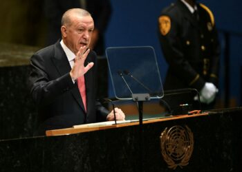 RECEP TAYYIP ERDOGAN berucap di UNGA ke-79 di ibu pejabat PBB di New York.-AFP