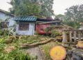 SEBATANG pokok tumbang dan menghempap sebuah rumah di Kampung Teluk, Bukit Katil, Melaka. - UTUSAN/MUHAMMAD SHAHIZAM TAZALI