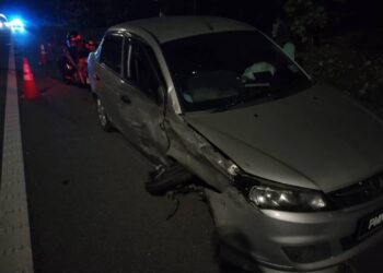 SEBUAH kereta dipandu melawan arus sebelum terlibat kemalangan di KM 81.5 Lebuh Raya Utara-Selatan arah utara di Sungai Petani.