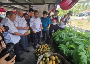 JOHARI Abdul Ghani melawat pameran pada Hari Terbuka LKM Bagan Datuk 2024 di Pusat Penyelidikan dan Pembangunan (R&D) Koko Bagan Datuk, hari ini. - UTUSAN/AIN SAFRE BIDIN