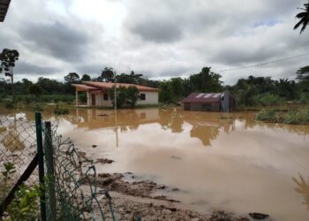 RUMAH yang terjejas banjir terletak berdekatan Sungai Pelus di Kampung Pulau Mentimun, Sungai Siput ketika tinjauan hari ini. - UTUSAN