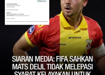 Mats Deijl tidak melepasi syarat kelayakan daripada FIFA untuk menyertai skuad Harimau Malaya.