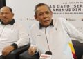 AMINUDDIN Harun pada sidang akhbar selepas Majlis Pecah Tanah Negeri Sembilan Semiconductor Valley di Seremban hari ini.-UTUSAN/NOR AINNA HAMZAH.