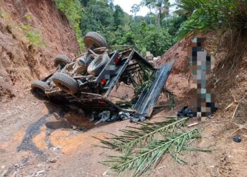 PACUAN empat roda yang terbalik ketika cuba menyeludup keluar daun ketum di sempadan Malaysia - Thailand di Padang Terap.