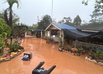 SEBAHAGIAN kediaman penduduk yang dilanda banjir di Felda Kechau di Lipis, Pahang.