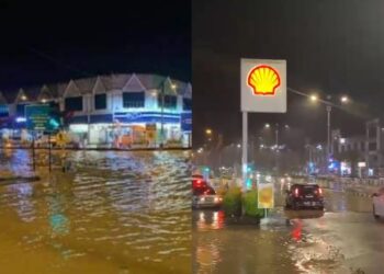 BANJIR kilat yang berlaku di Pekan Jasin, Melaka.