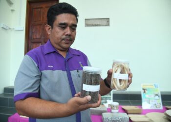 MOHAMMAD Nazri Romli menunjukkan antara produk kenaf di Kangar, Perlis.