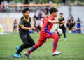 AKSI PEMAIN NFDP A ketika perlawanan separuh akhir berdepan NFDP B di padang C, Majlis Sukan Negara.