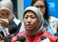 Menteri Pembangunan Wanita, Keluarga dan Masyarakat, Datuk Seri Nancy Shukri bercakap pada sidang akhbar selepas Sambutan Hari Kanak-Kanak Sedunia di Menara Ken TTDI di sini, hari ini./PIX FARIZ RUSADIO