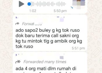 TANGKAP layar maklumat yang tular di aplikasi WhatsApp hari ini berkaitan empat individu ditemukan mati dalam sebuah rumah di Pasir Mas, Kelantan.