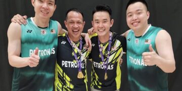 TAN Bin Shen (dua dari kanan) akan menyertai staf kejurulatihan Persatuan Badminton Hong Kong pada Februari depan.