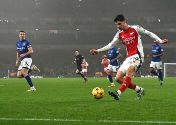 Pemain Arsenal, Kai Havertz menjaringkan gol tunggal perlawanan menentang Ipswich Town di Stadium Emirates. - AFP