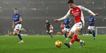 Pemain Arsenal, Kai Havertz menjaringkan gol tunggal perlawanan menentang Ipswich Town di Stadium Emirates. - AFP